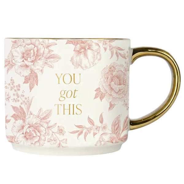 Mug with floral design and 'You got this' text on a white background
